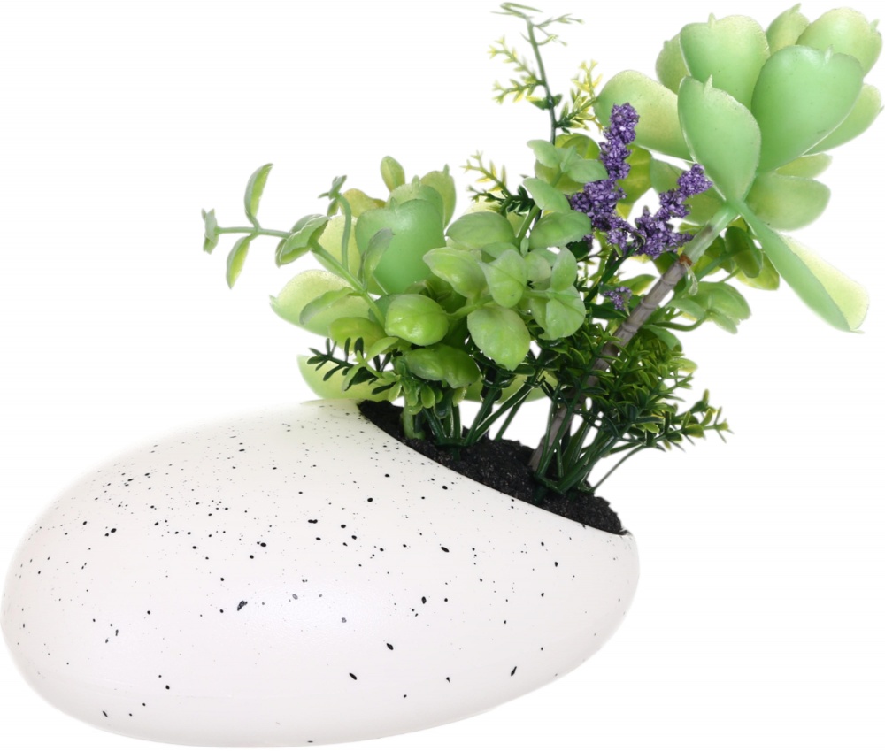 Растение искусственное суккулент в белом пластиковом горшке 16х15 см. Sensio