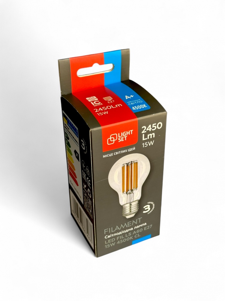 Лампа светодиодная LIGHT SET LS A60 15 Вт E27 4500 К 220 В прозрачная