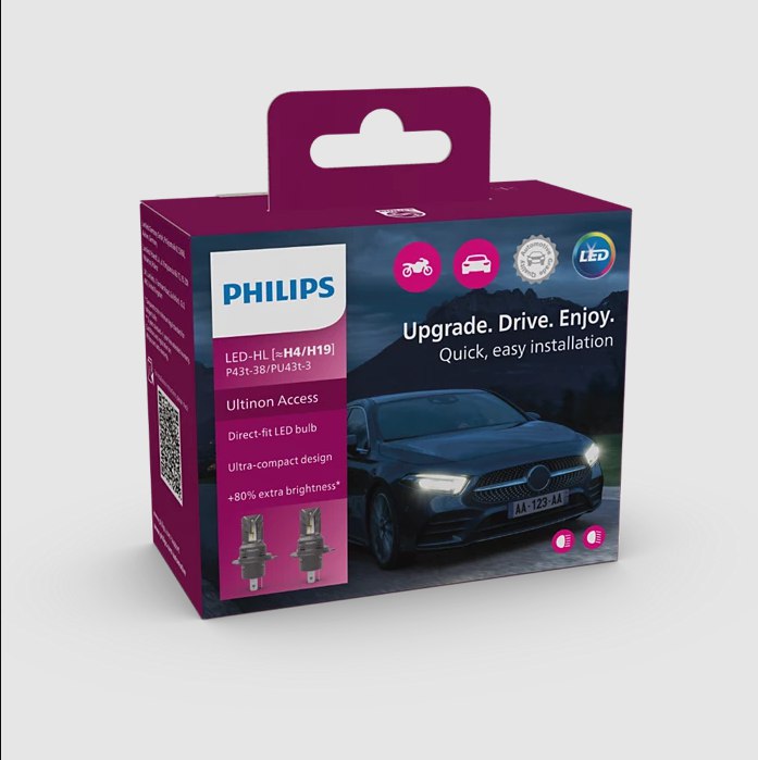Автолампа светодиодная Philips комплект Ultinon Access +80% H4 20 Вт 2 шт.(PS 11342U2500CX)