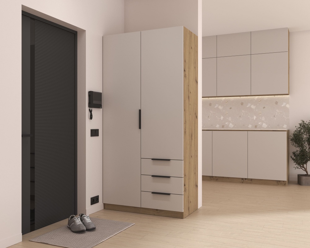 Шкаф Грейд Berno 2004х986х500 мм дуб артизан / кашемир