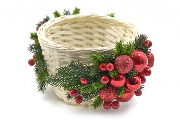 Декорация кашпо из лозі для конфет Новогодний праздник 9989 