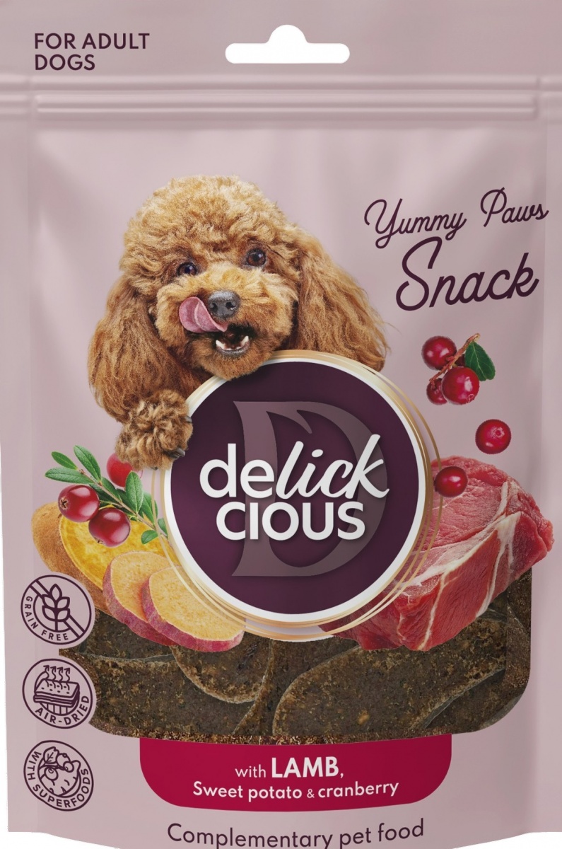 Лакомство для собак DELICKCIOUS с ягненком, бататом и клюквой 80 г — фото 1