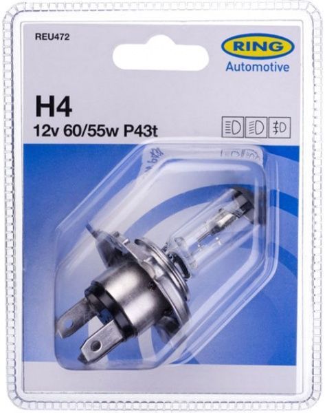 Лампа галогенная RinG Ring Automotive (REU472) EUROPEAN H4 P43t 12 В 55 Вт 1 шт 2700