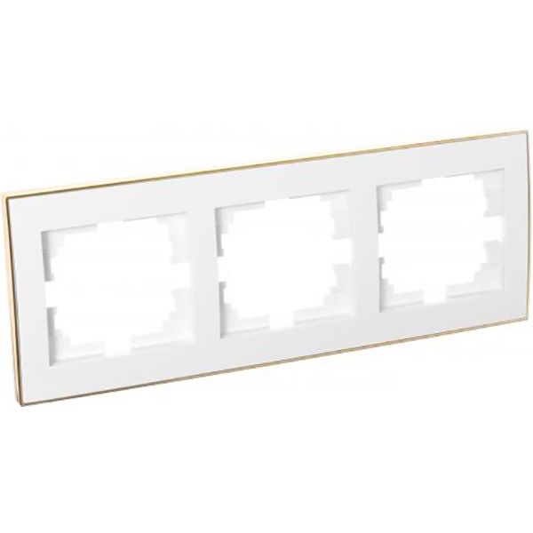 Рамка трехместная Lezard Rain горизонтальная белый с золотой вставкой 703-0226-148