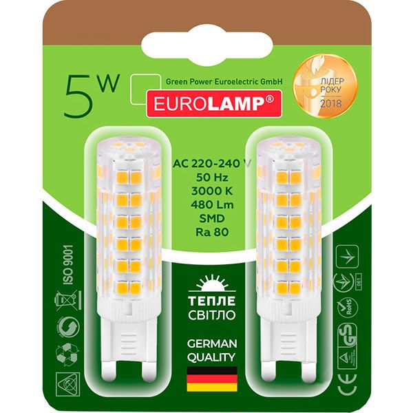 Лампа светодиодная Eurolamp 2 шт./уп. MLP LED-G9-05273 5 Вт капсульная прозрачная G9 220 В 3000 К