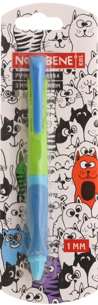 Ручка шариковая Nota Bene kids з мяким гриппом голубой 