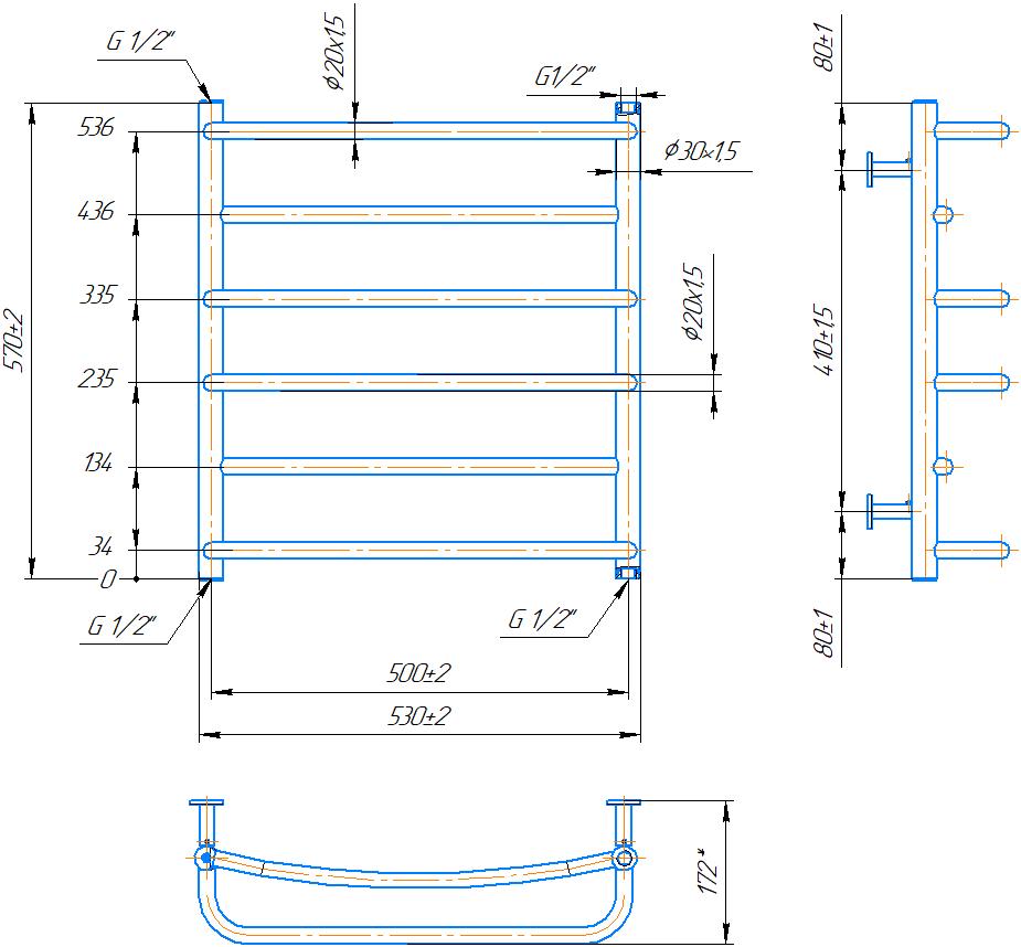 Рушникосушарка водяна Mario INOX Люкс 570х530/500