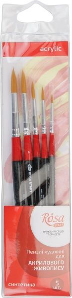 Набор кистей 10 синтетика круглая, 5 шт. ROSA 