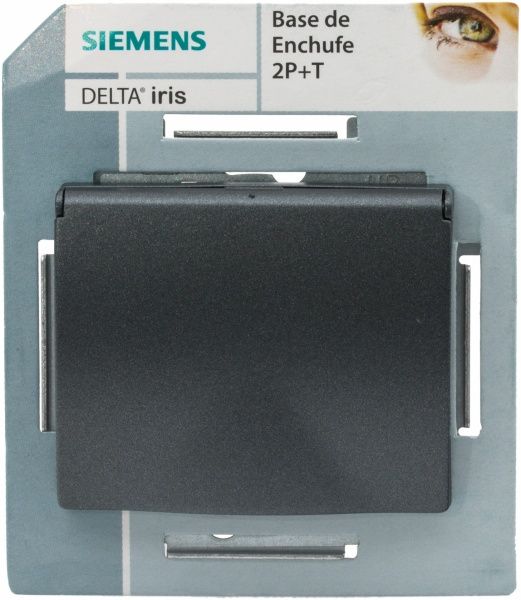 Розетка с заземлением Siemens Iris 2P+Z 16 А 250 В без шторок с крышкой сталь нептун 18813 AN