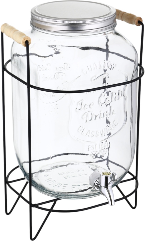 Емкость для напитков Water Drops 8 л с крышкой и краном на металлической подставке