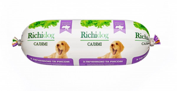 Корм вологий для молодих та дорослих собак для усіх порід Richi Dog Салямі з печінкою та рисом 350 г