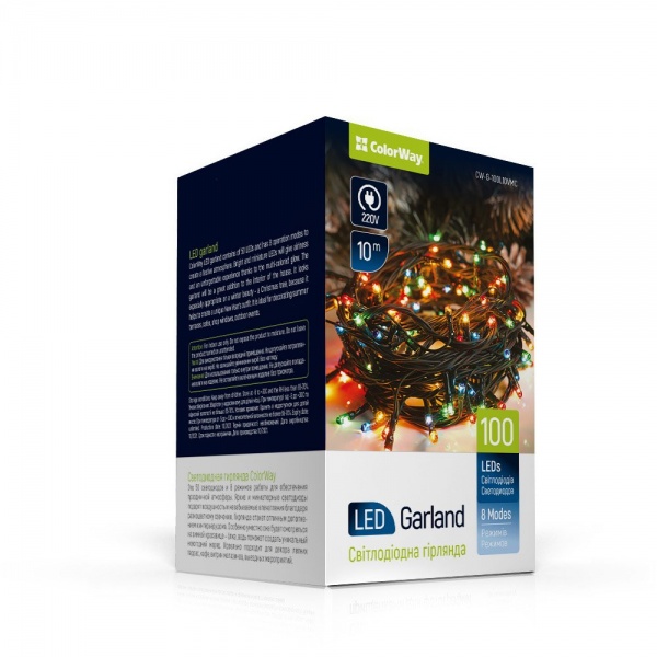 Гирлянда ColorWay 8 функций разноцветная 220V светодиодная (LED) 100 ламп 10 м 
