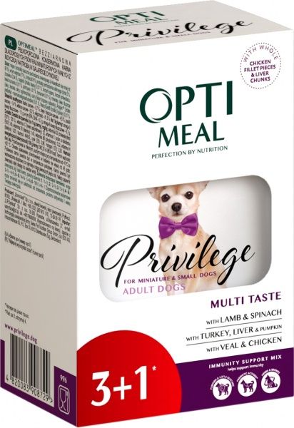 Консерва Optimeal для собак OPTIMEAL, ягненок шпинат в соусе, пауч, (3+1), 340г