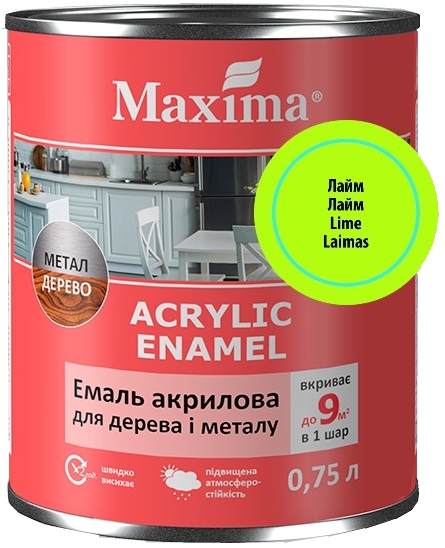 Акваемаль Maxima акрилова для дерева та металу лайм шовковистий мат 0,75л
