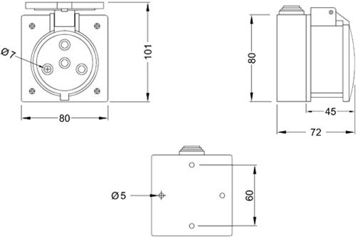 Розетка на механізм з кришкою і механізмом фіксації вилки. 3Р з з/к, 220В, 25А, IP44 BEM 15-018