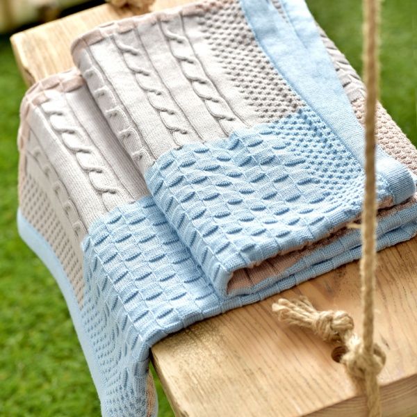 Плед IDEIA вязаный Малыш пэчворк + шапочка 70х90 см голубой 8000029910 