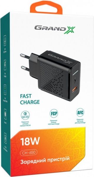 Зарядний пристрій Grand-X Fast Charge 3-в-1 Quick Charge 3.0, FCP, AFC 18 Вт CH-650