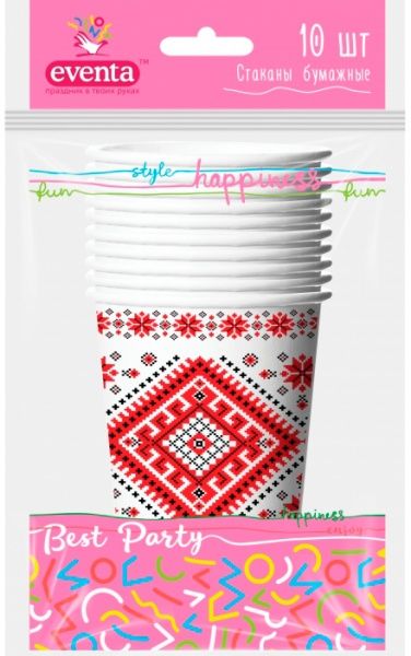 Стакан бумажный Eventa Украинская коллекция 300 мл в ассортименте 10 шт.