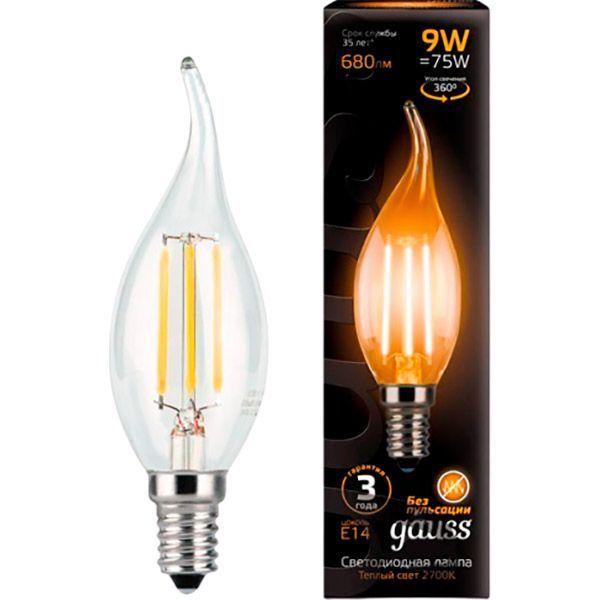 Лампа світлодіодна Gauss Black FIL CF37 9 Вт E14 2700 К 220 В прозора 
