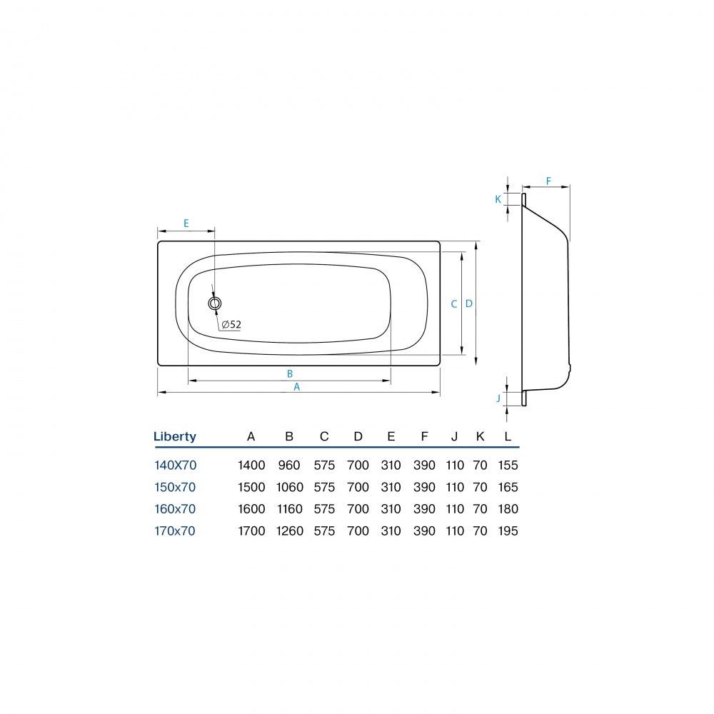 Ванна стальная Koller Pool Liberty 170х70 см