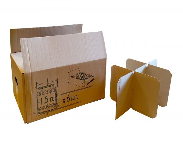 Гофроящик  для 6 банок 1,5 л с комплектом перегородок 365x245x200 мм