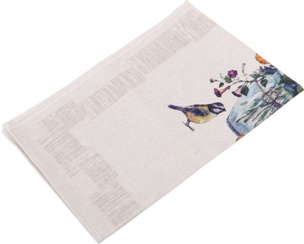 Рушник весняний букет 47x60 см Білоруський льон коричневий із жовтим 