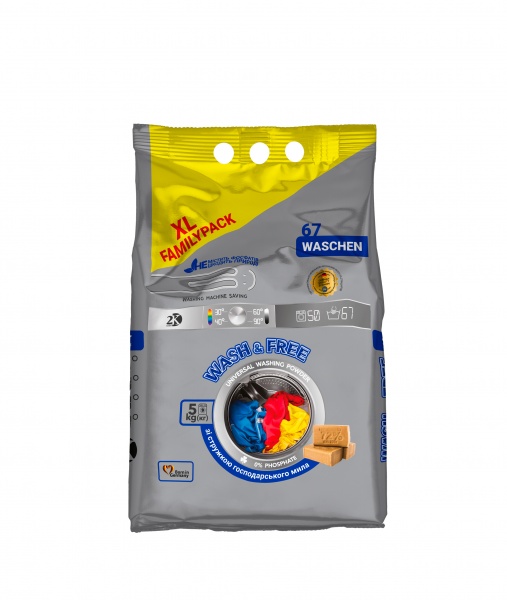 Порошок для машинного та ручного прання Wash&Free універсальний 5 кг 