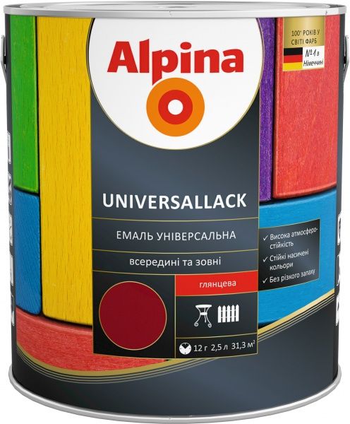 Эмаль алкидная Alpina Universallack темно-коричневый глянец 2.5л