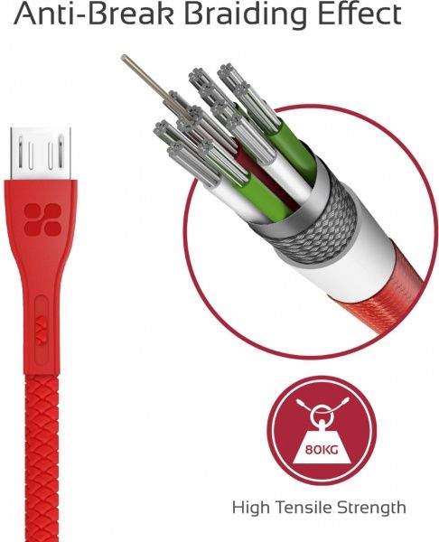 Кабель Promate PowerBeam-M USB-microUSB 2А 1,2 м красный (powerbeam-m.red) 