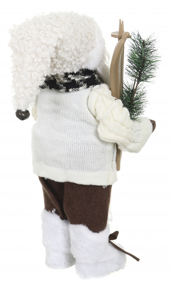 Декоративная новогодняя фигура Санта лесной с лыжами бело-коричневый 40 см