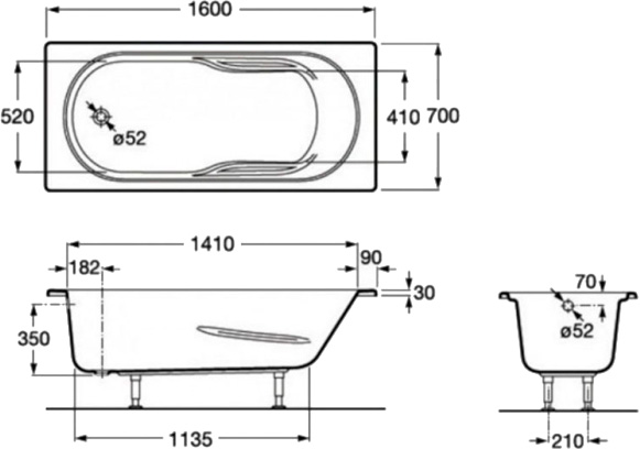 Ванна акрилова ROCA Genova 160х70 см з ніжками A248373000 