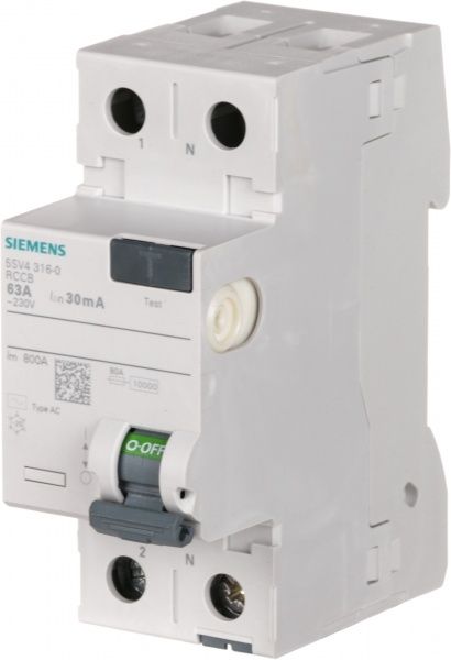 Диференційне реле Siemens АС 2p 63А 30 мА AC 230V 5SV4316-0