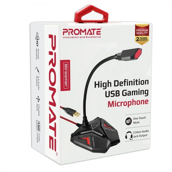 Мікрофон Promate Streamer LED, USB Maroon