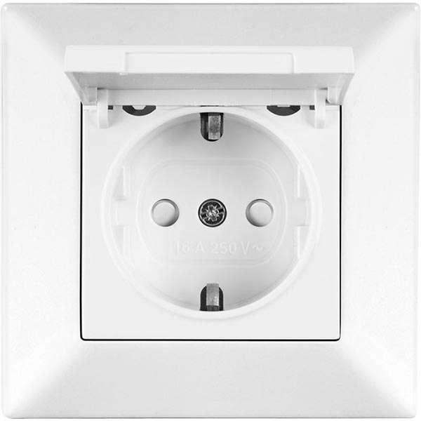 Розетка Viko Meridian з заземленням та кришкою біла