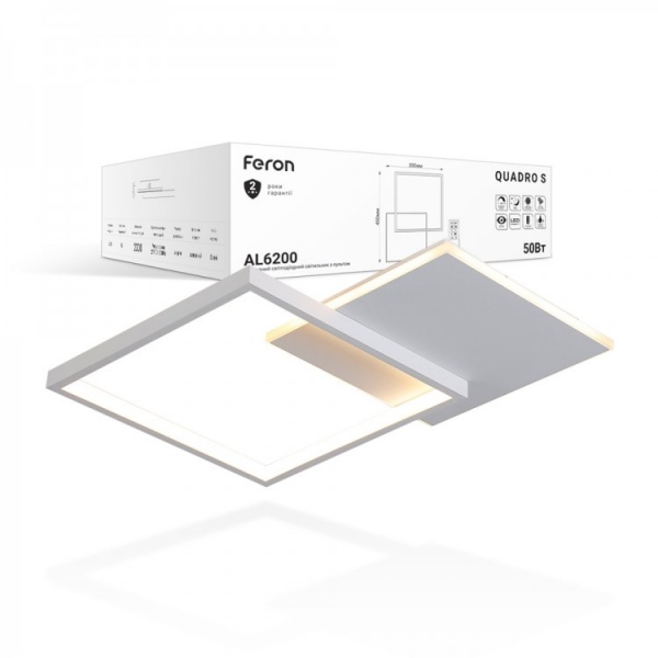Світильник світлодіодний Feron AL6200 QUADRO S 50 Вт білий матовий 2700-4000-6500 К 