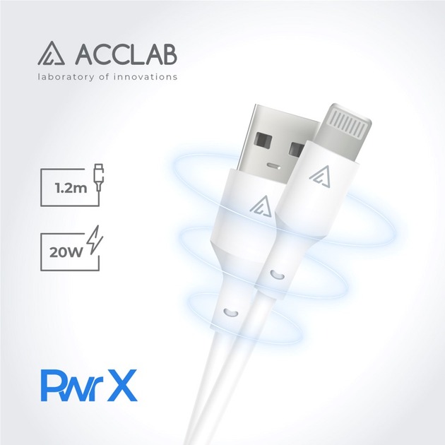 Кабель Acclab PwrX 20W USB to Lightning 1,2 м білий (1283126559549)