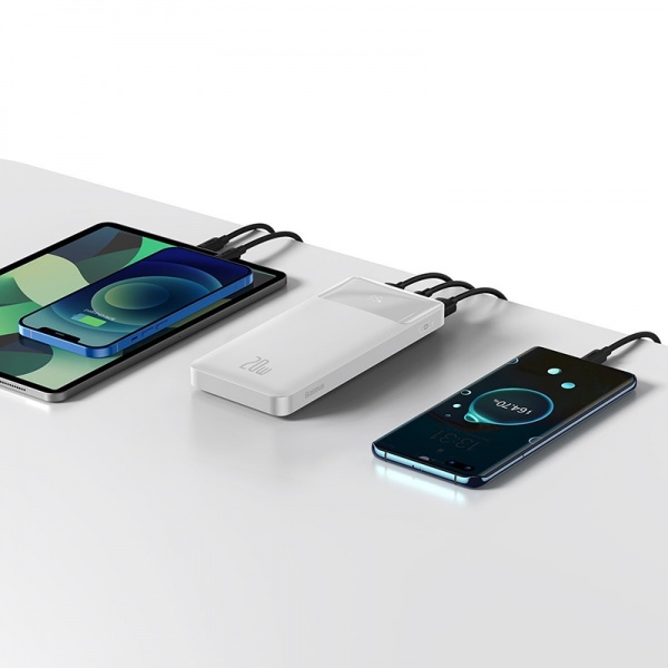 Универсальная мобильная батарея BASEUS Bipow PD 20W USB-C 2xUSB QC 3.0 10000 mAh white (PPDML-L02) 