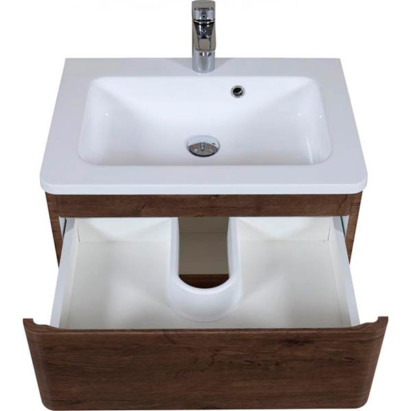 Тумба підвісна Aqua Rodos Accent 60 каштан під умивальник зі штучного каменя Альфа 60 та мармуру Accent