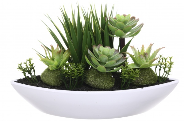 Растение искусственное суккуленты в пластиковом горшке 26х12 см XD16-673C