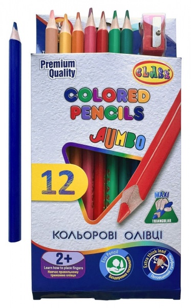 Олівці кольорові JUMBO трикутні + точилка 1812C CLASS