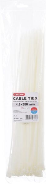 Стяжка кабельная CarLife белый, уп. 100 шт. 4,7х380мм