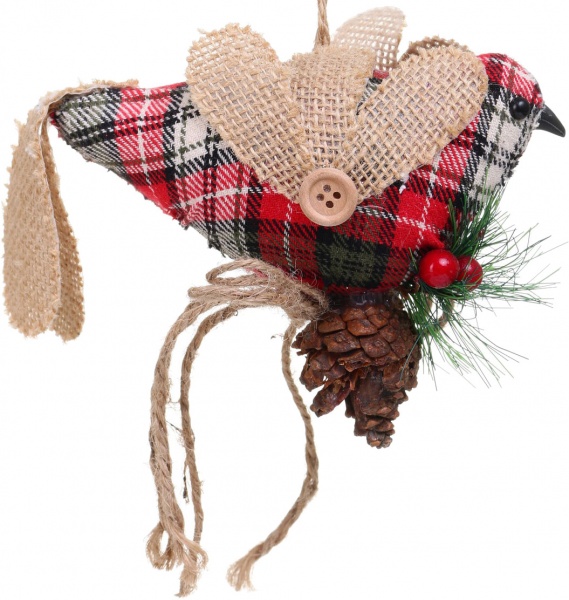 Ялинкова іграшка Пташка на ялинковій гілці 15 см 