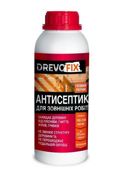 Антисептик DrevoFix для зовнішніх робіт готовий розчин прозорий мат 1 л
