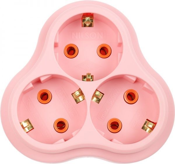 Тройник Nilson с заземлением 3 гн. розовый 40520101 
