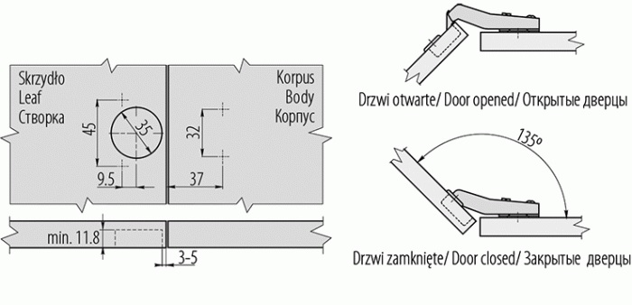 Петля кутова GTV 45° СLIP ON з доводчиком + монтажна планка ZM-HCKT45-BE-S