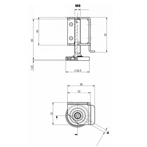 Опора кутова Siso Angolo М 8x60 мм права 