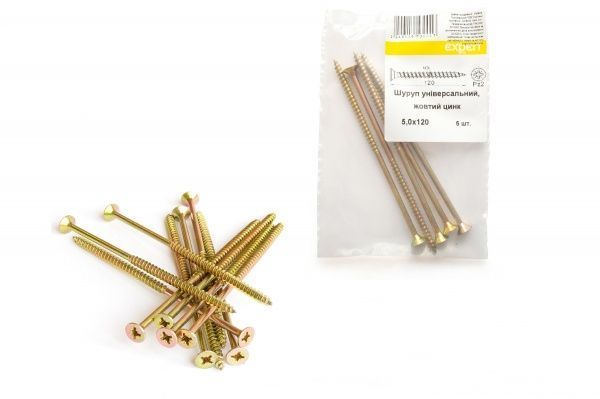 Шуруп универсальный потайная головка ЦЖ 5x120 мм 5 шт. желтый Expert Fix