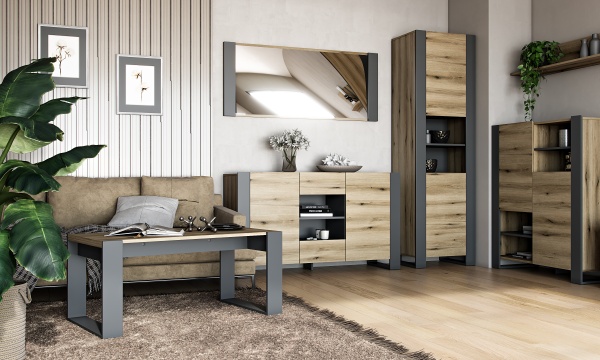 Шкаф-витрина Грейд Combo 1000х1187х421 мм графит серый / дуб эвок прибрежный 