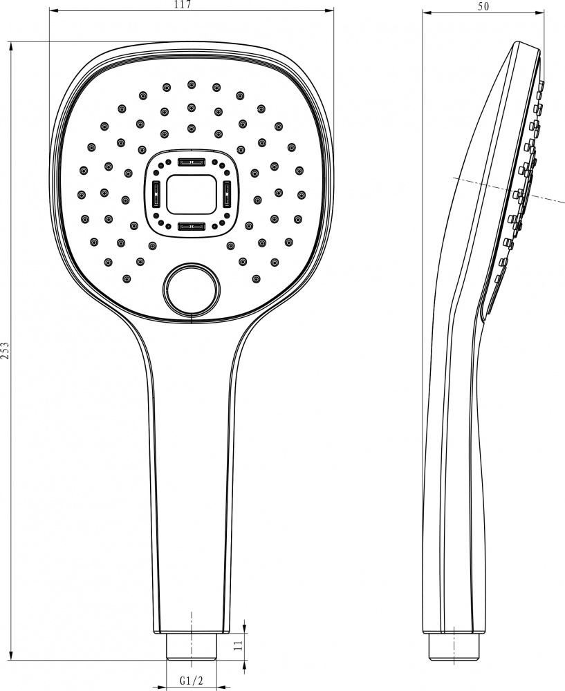 Ручной душ ScandiSPA 3 режима, переключатель-кнопка, квадратная форма черный