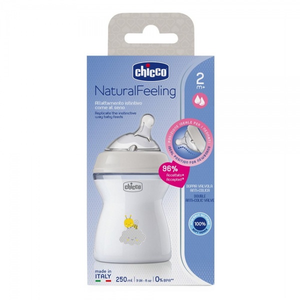 Бутылка детская Chicco Natural Feeling NEW 250 мл 2м+ белая